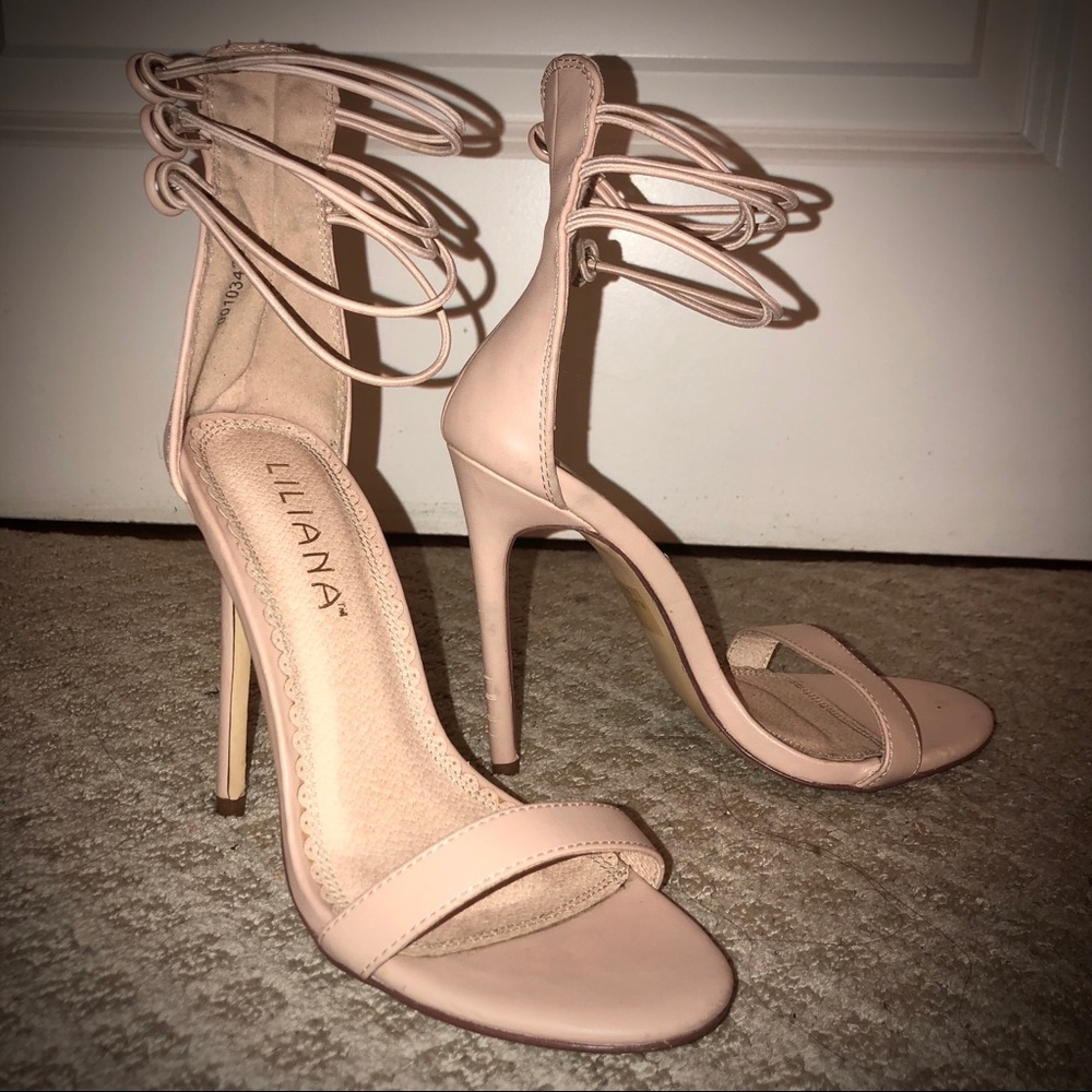 Liliana Nude / Bone Ankle Strap Button Heel Sandal